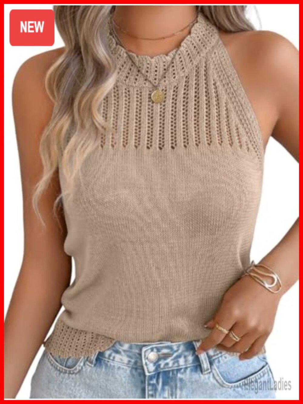 Knit Tank Top Racerback High Neck Lightweight Sweater Vest Sleeveless
